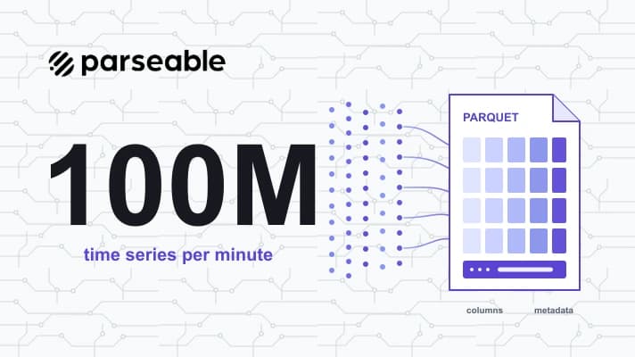High-cardinality metric samples becoming queryable Parquet columns at 100 million time-series scale