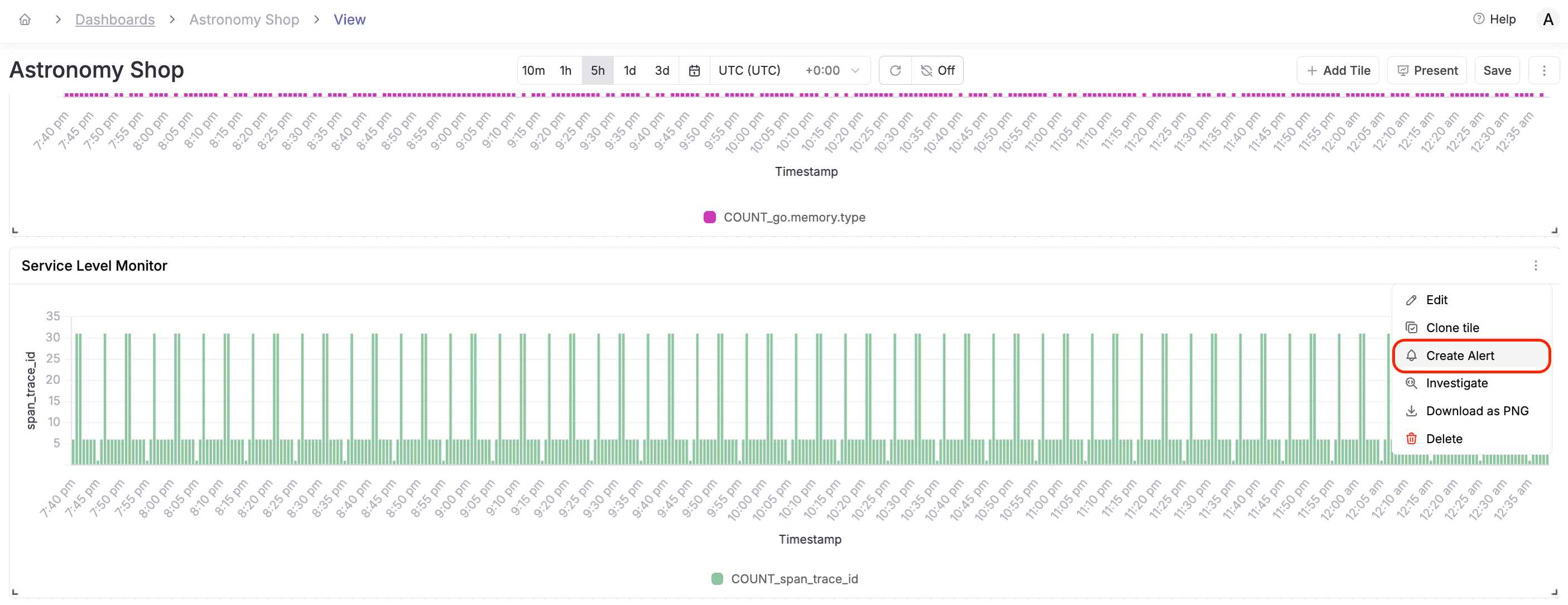 Create Alert from Dashboard