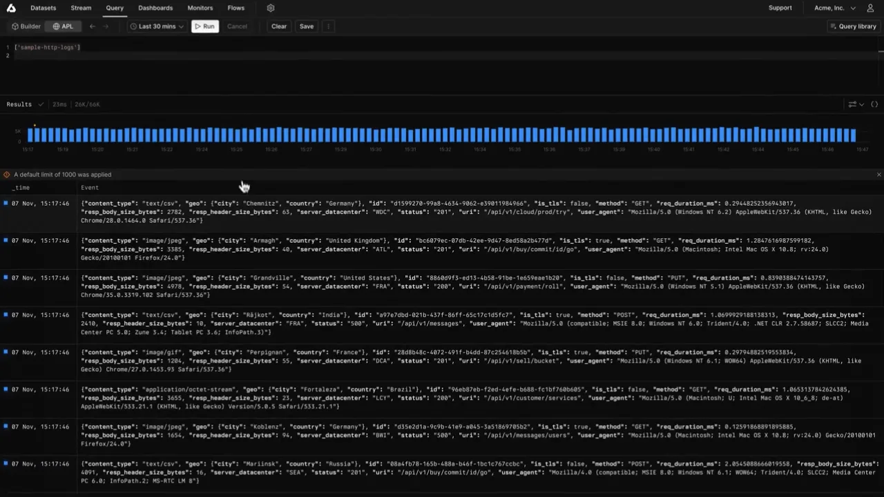 Axiom cloud log analytics platform