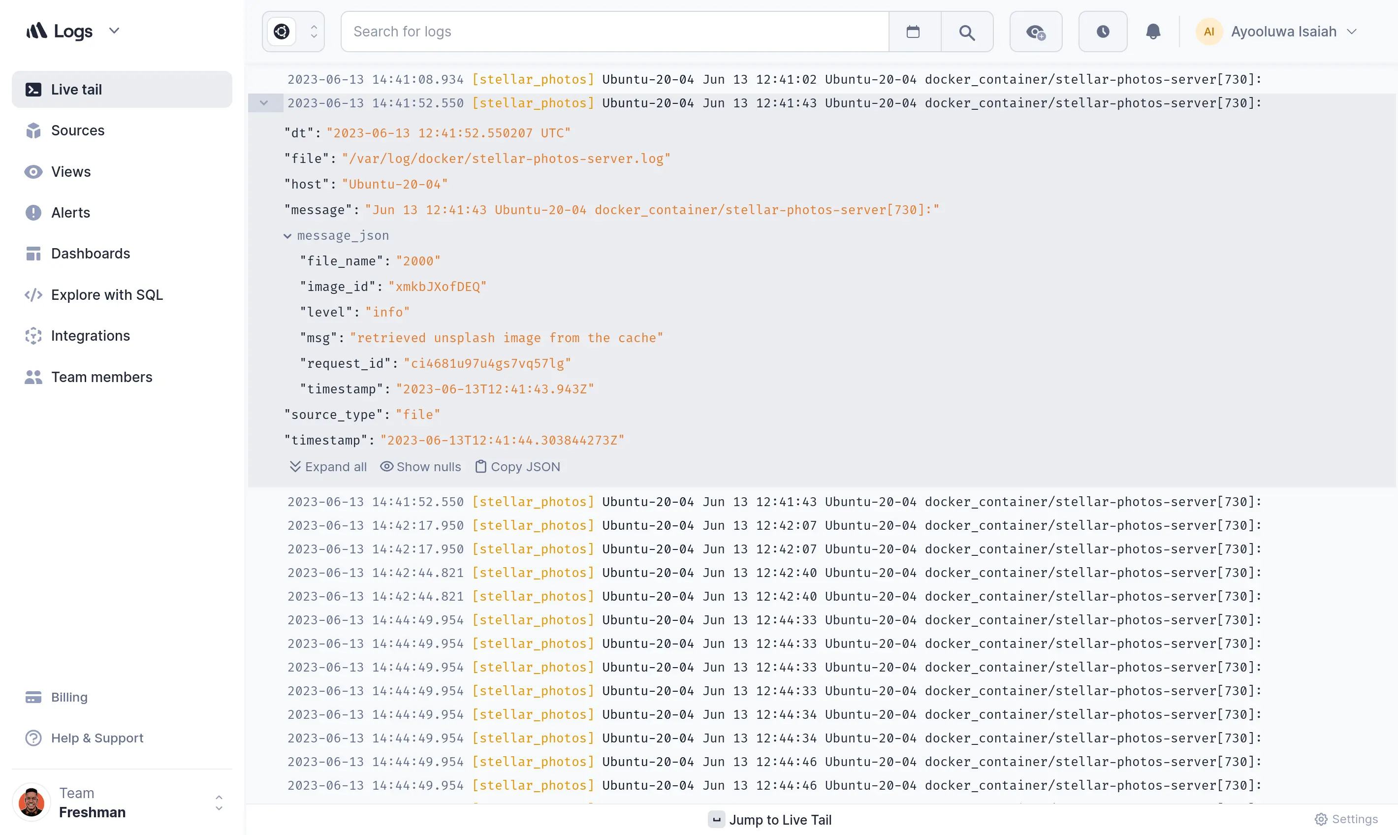 Better Stack log monitoring