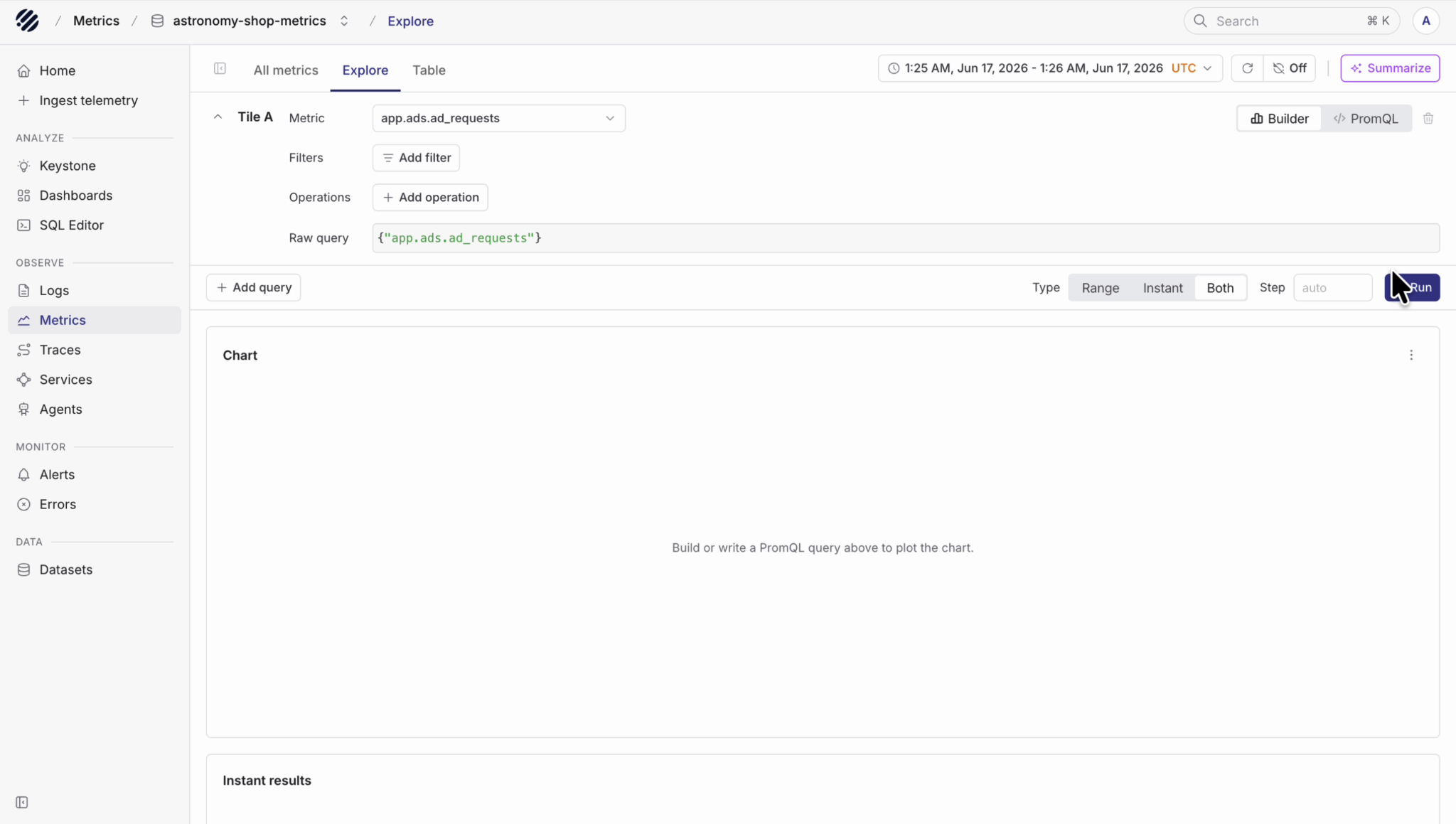 Instant query option in Metrics Explore