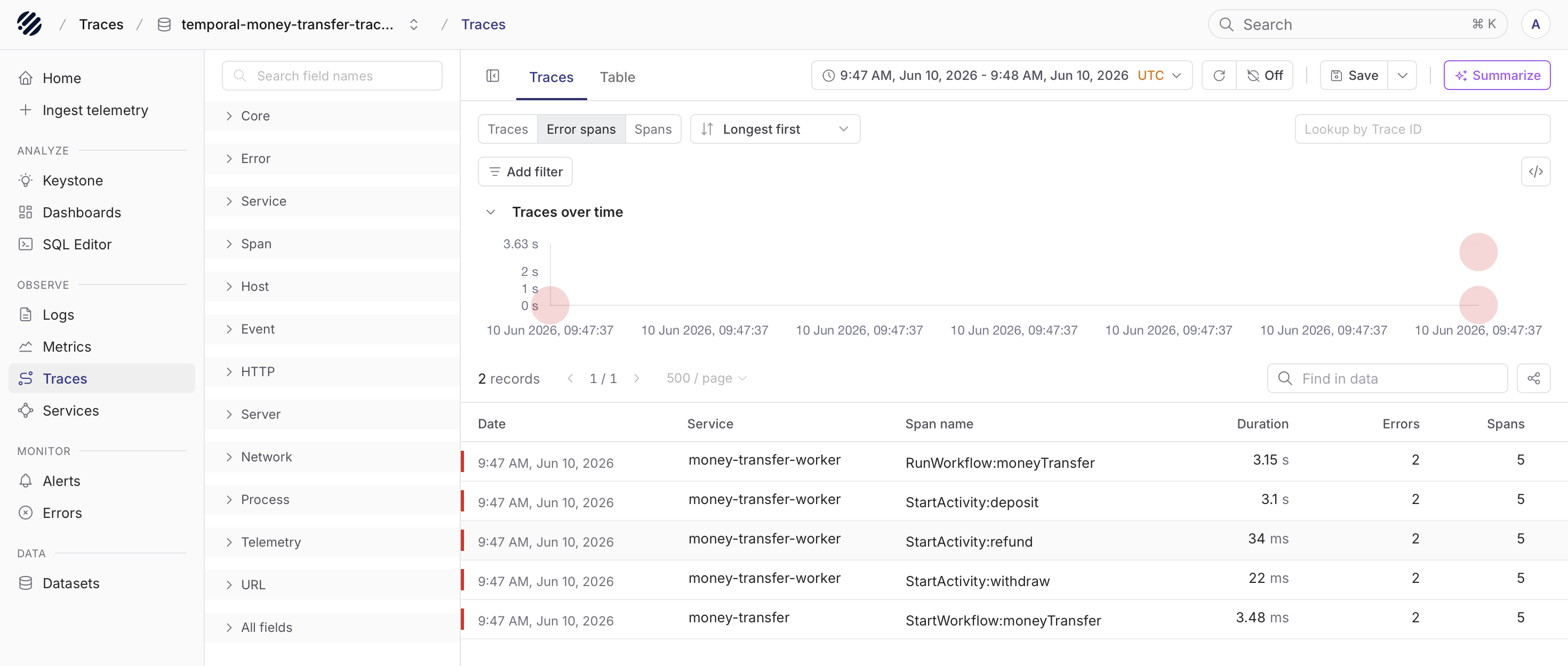 Temporal traces in Parseable