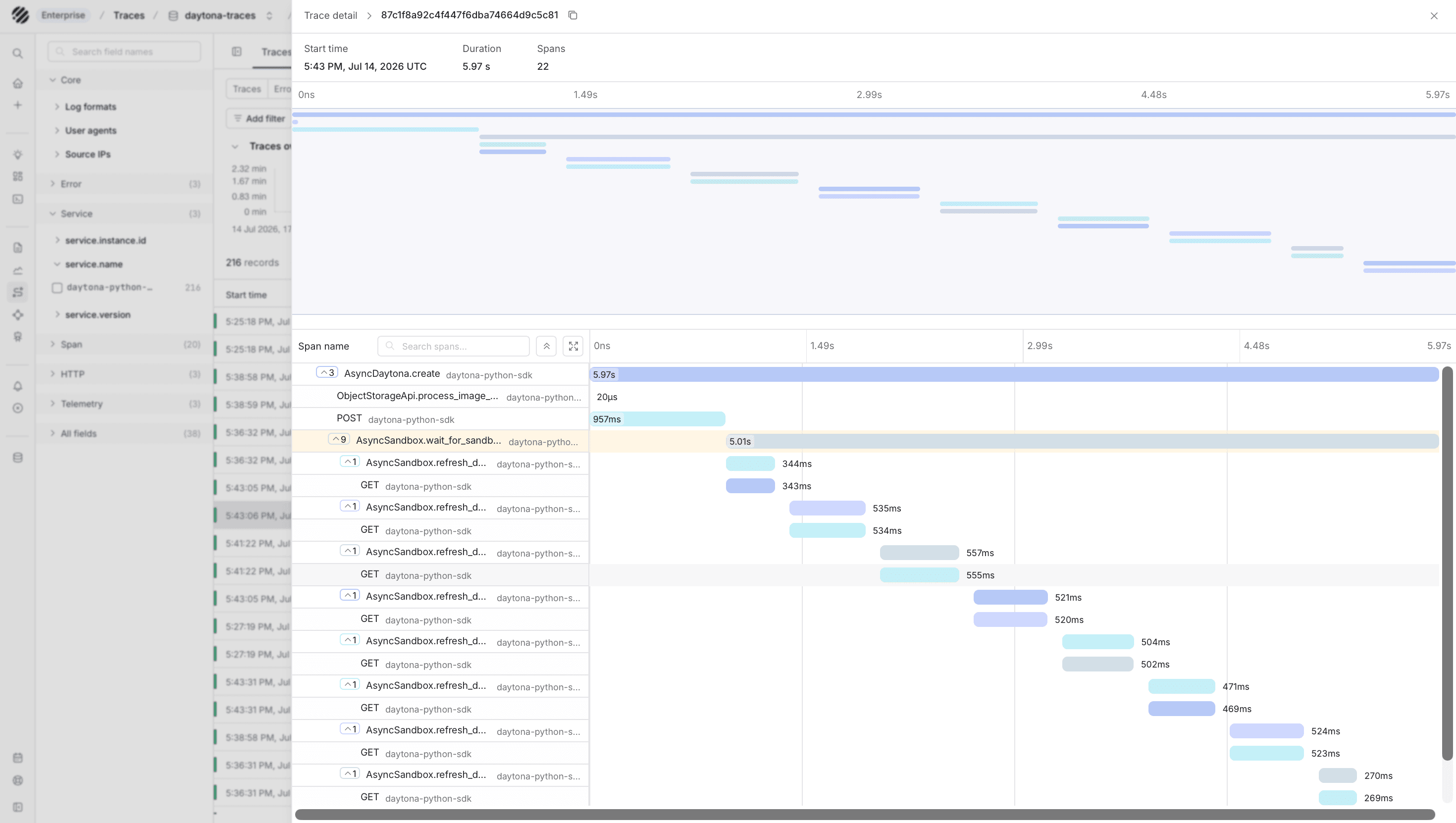 Daytona SDK traces in Parseable