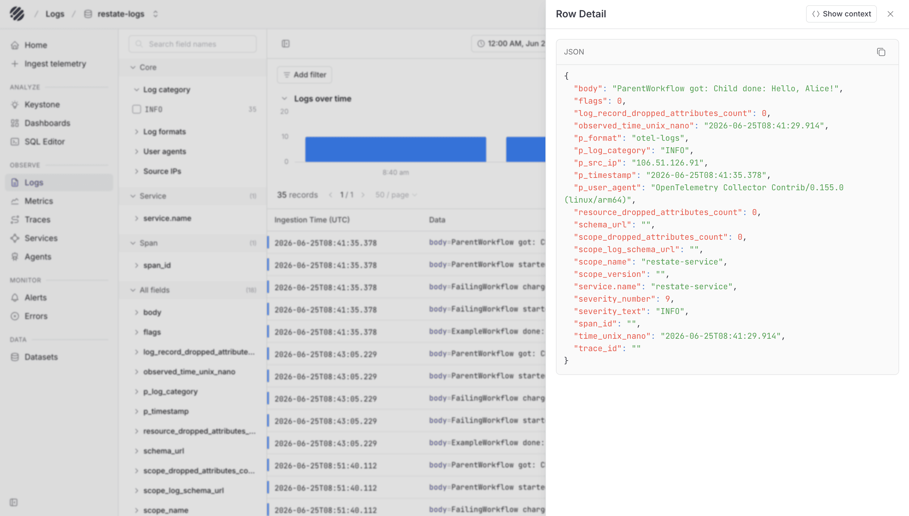 Restate logs in Parseable
