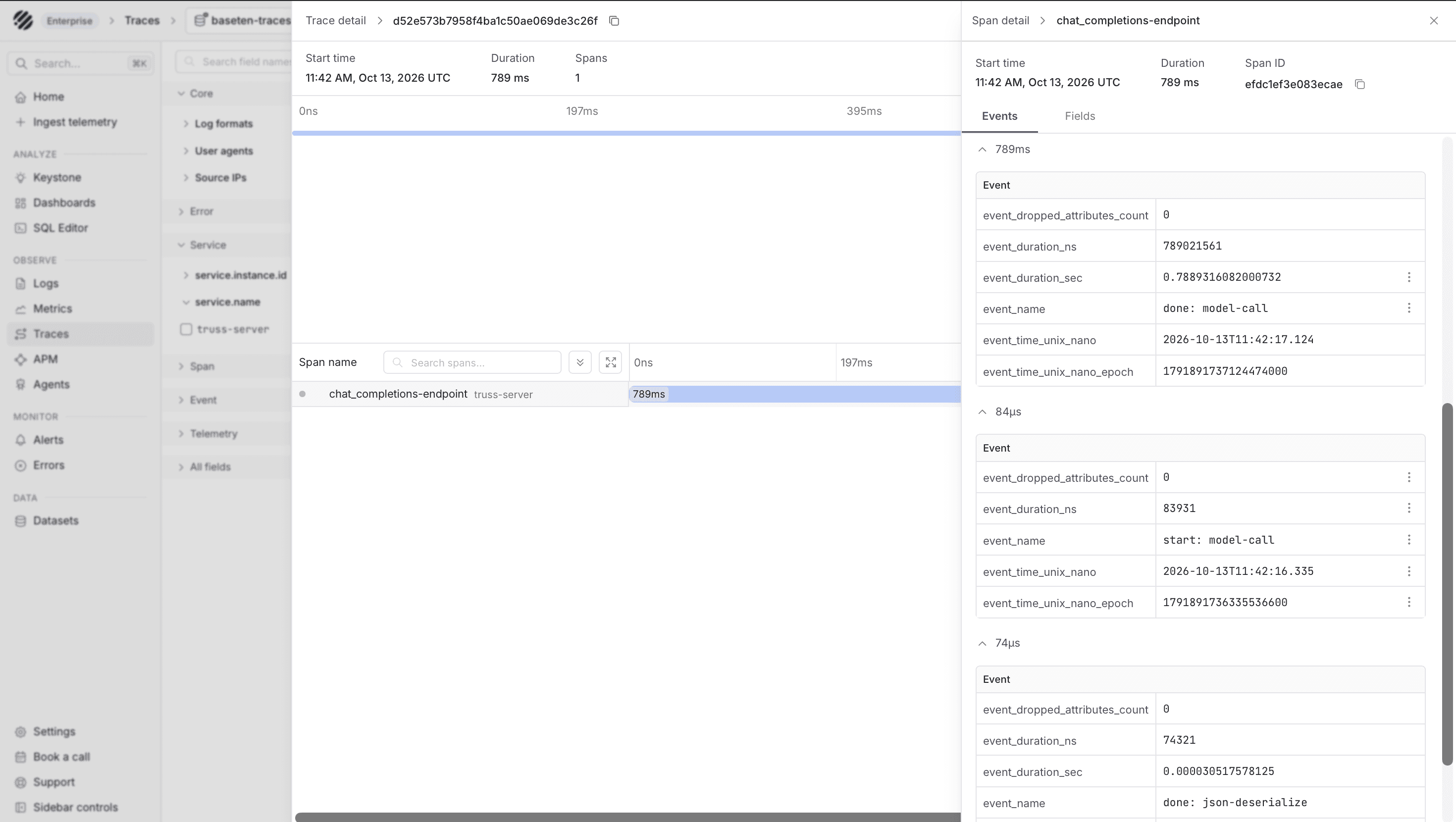 Baseten traces in Parseable
