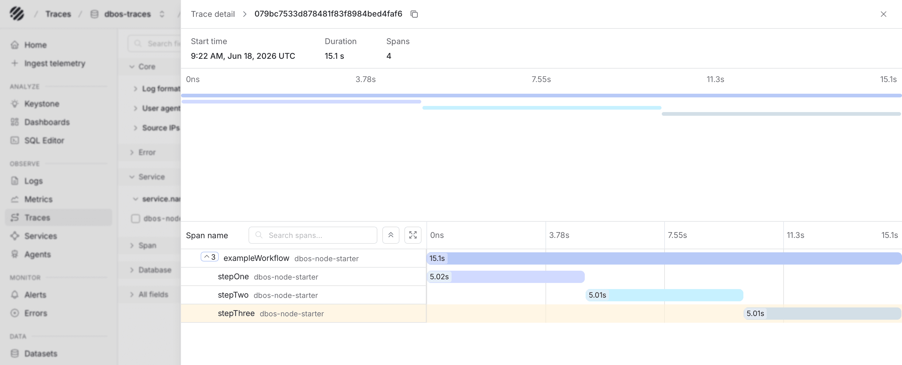 DBOS traces stream in Parseable