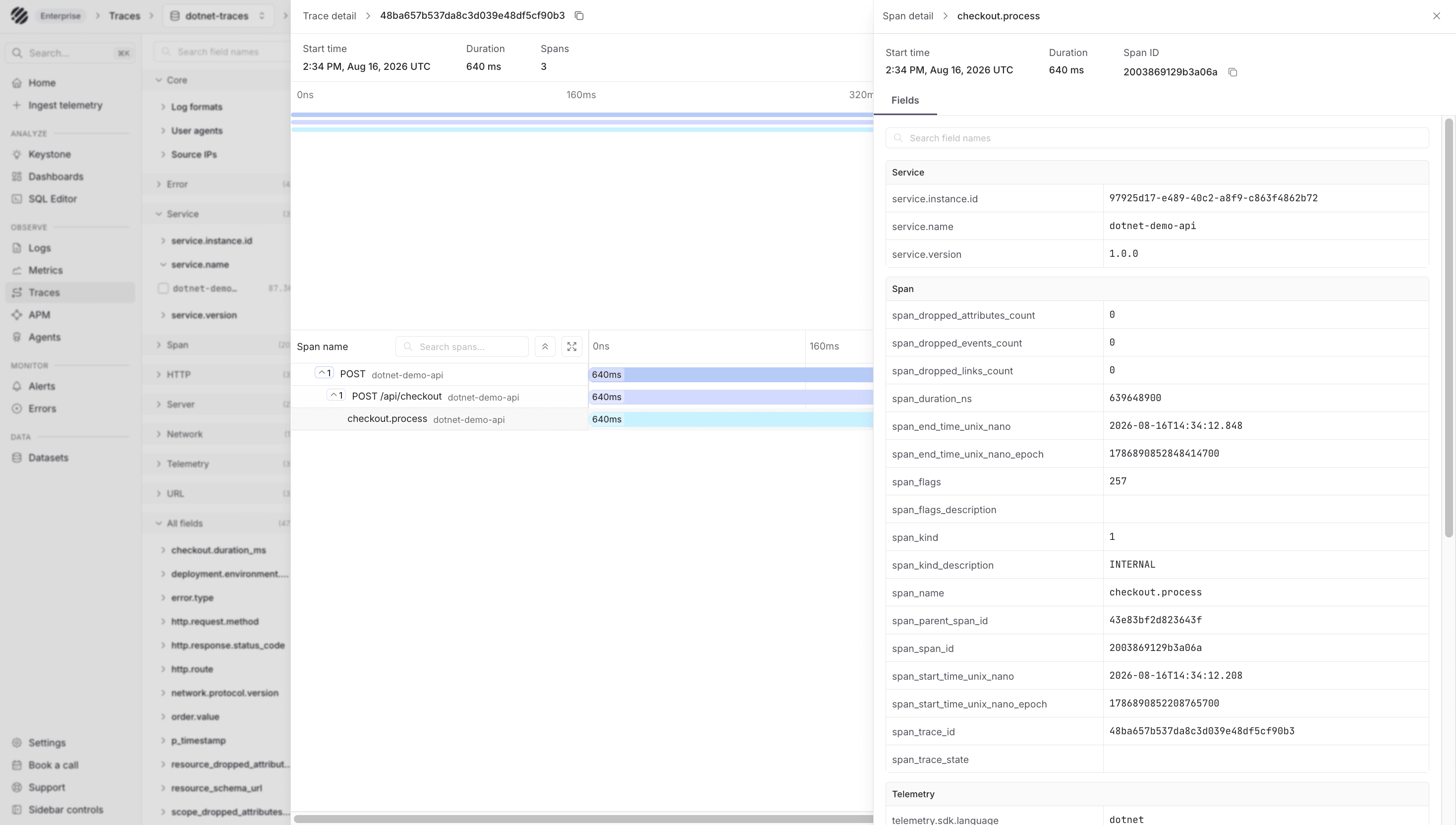 .NET traces in Parseable