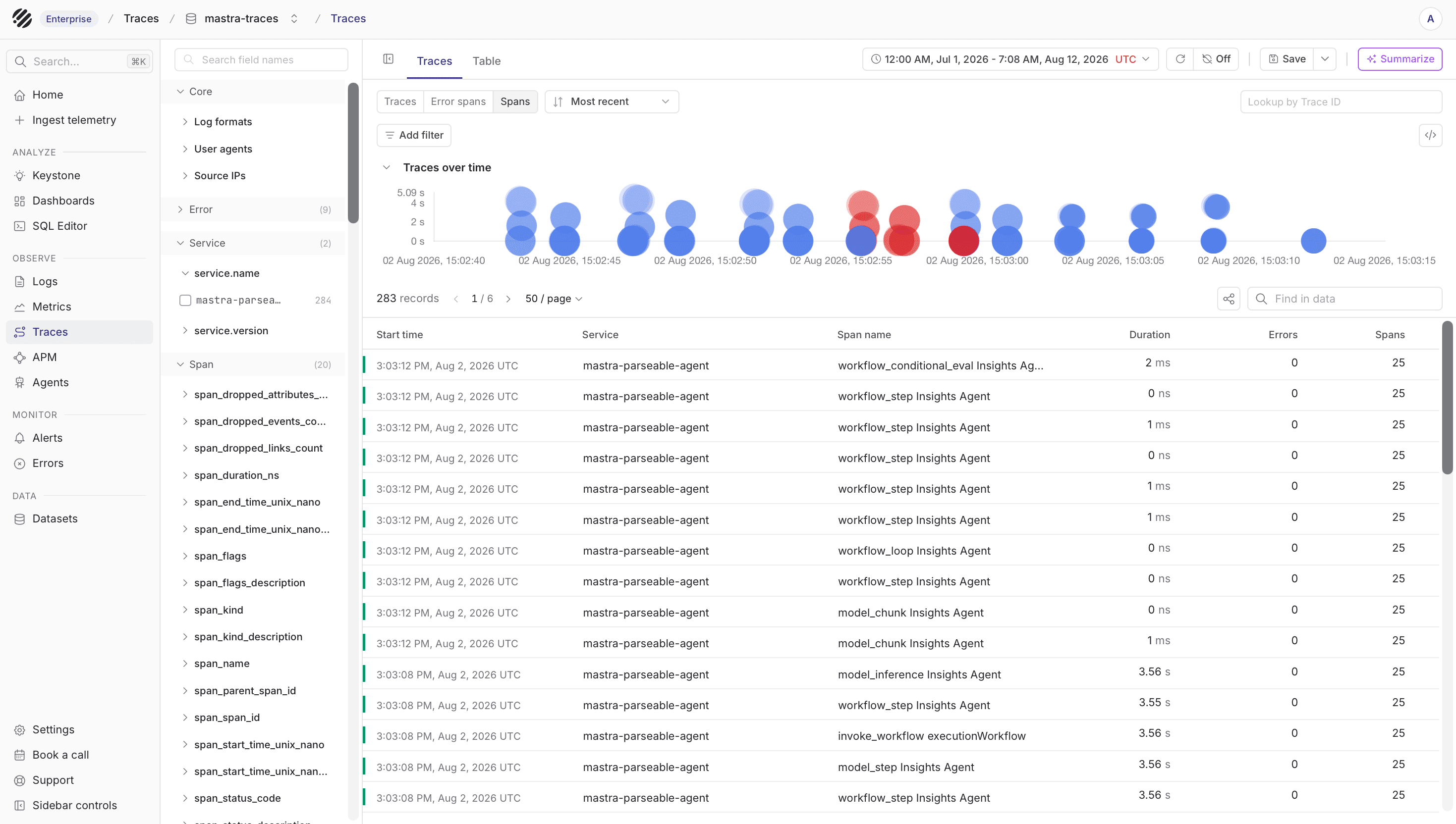 Mastra traces in Parseable