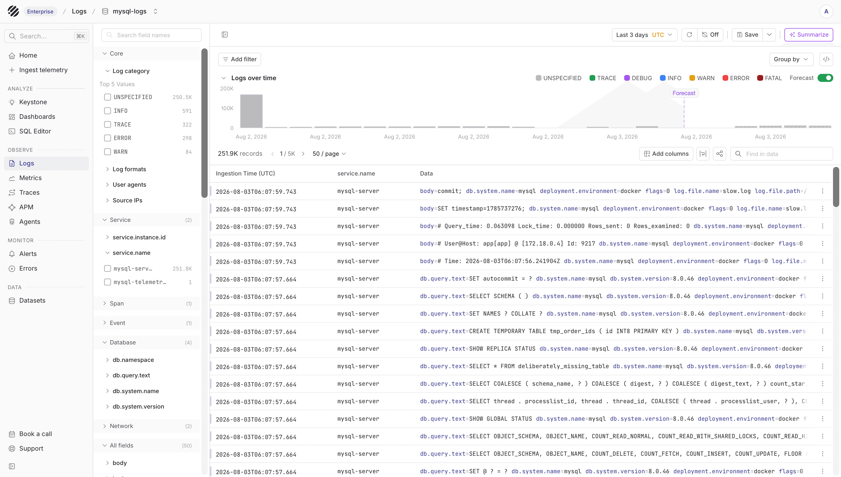 MySQL logs in Parseable