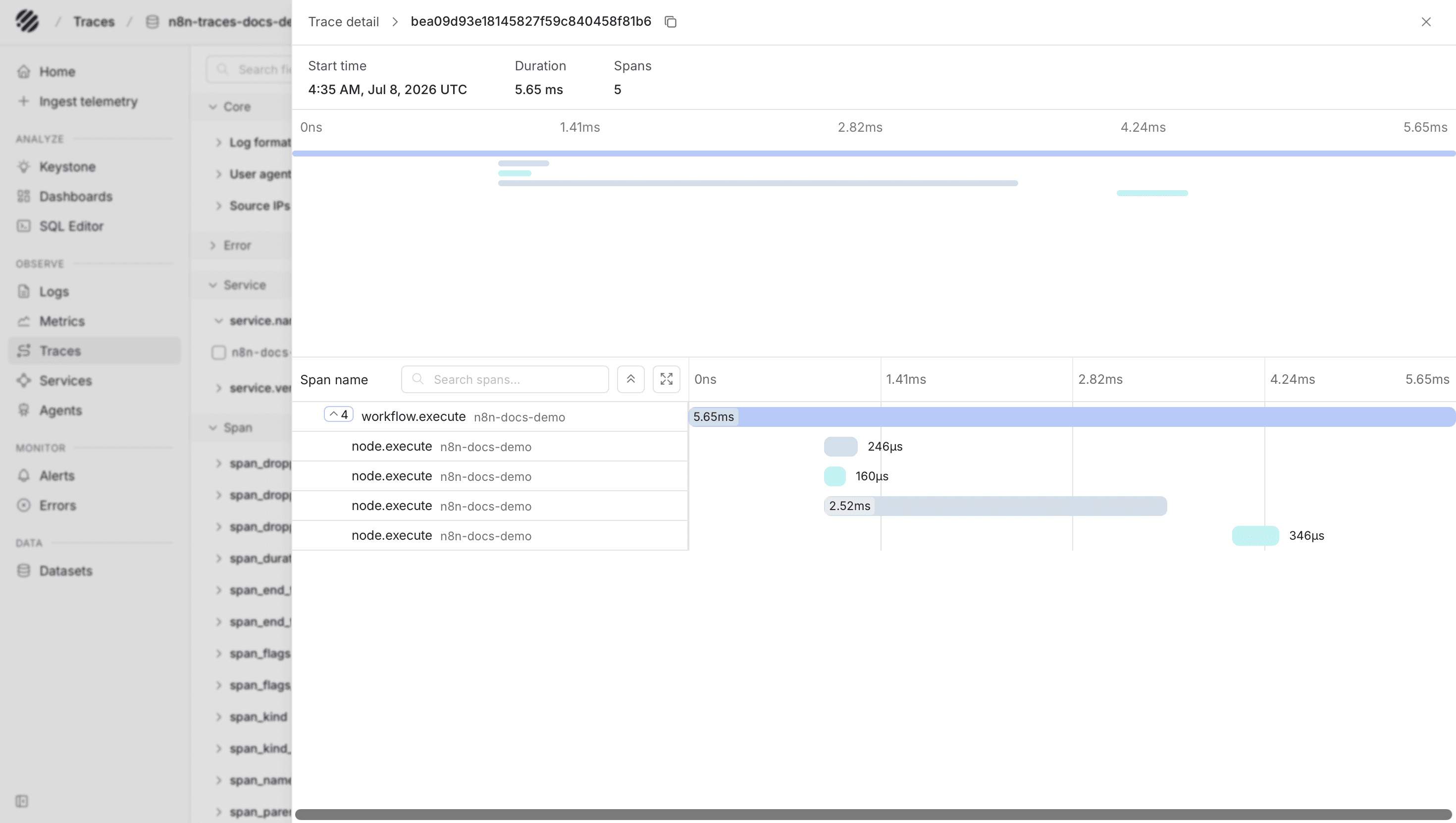 n8n workflow traces in Parseable