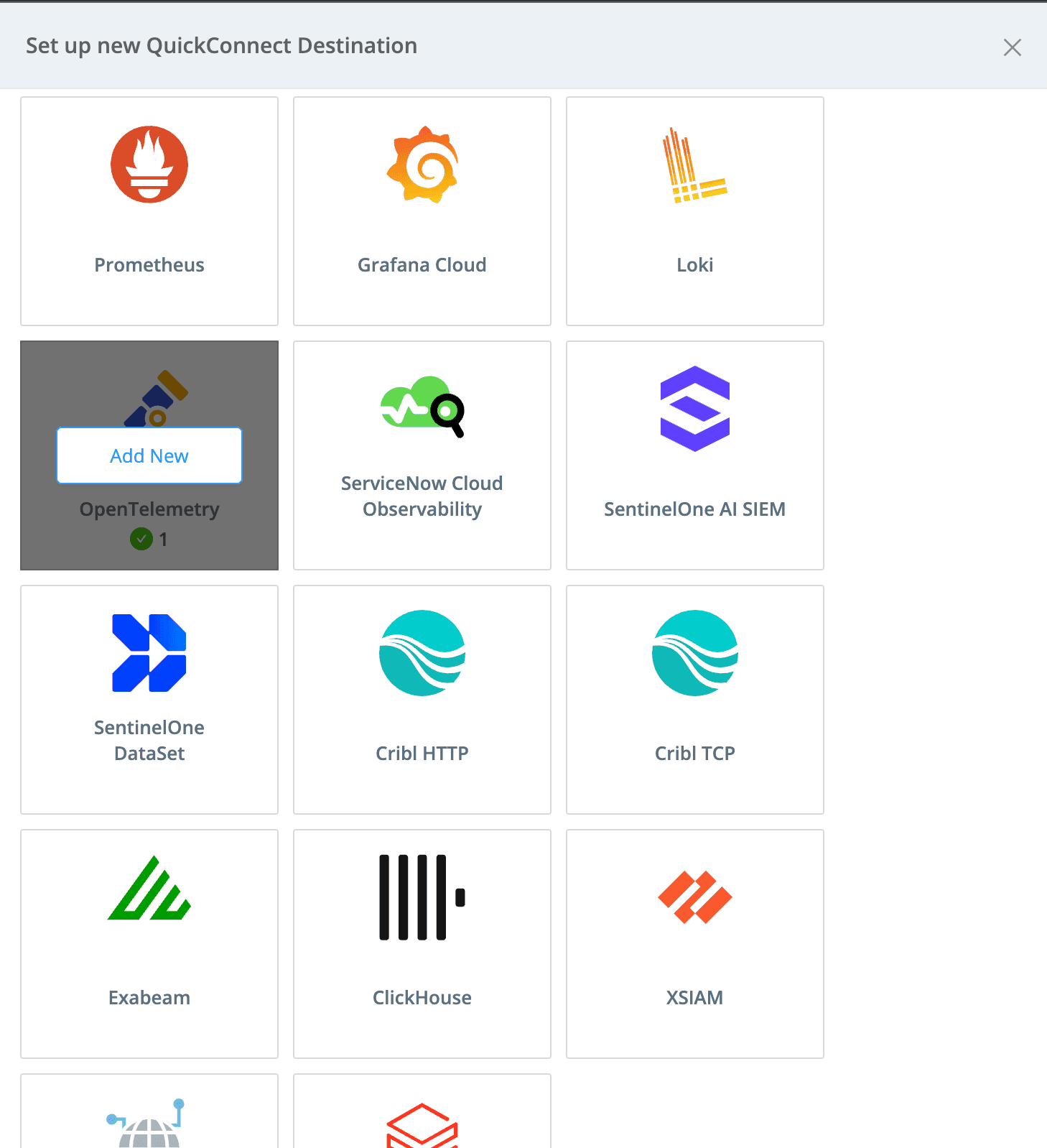 Select OpenTelemetry destination