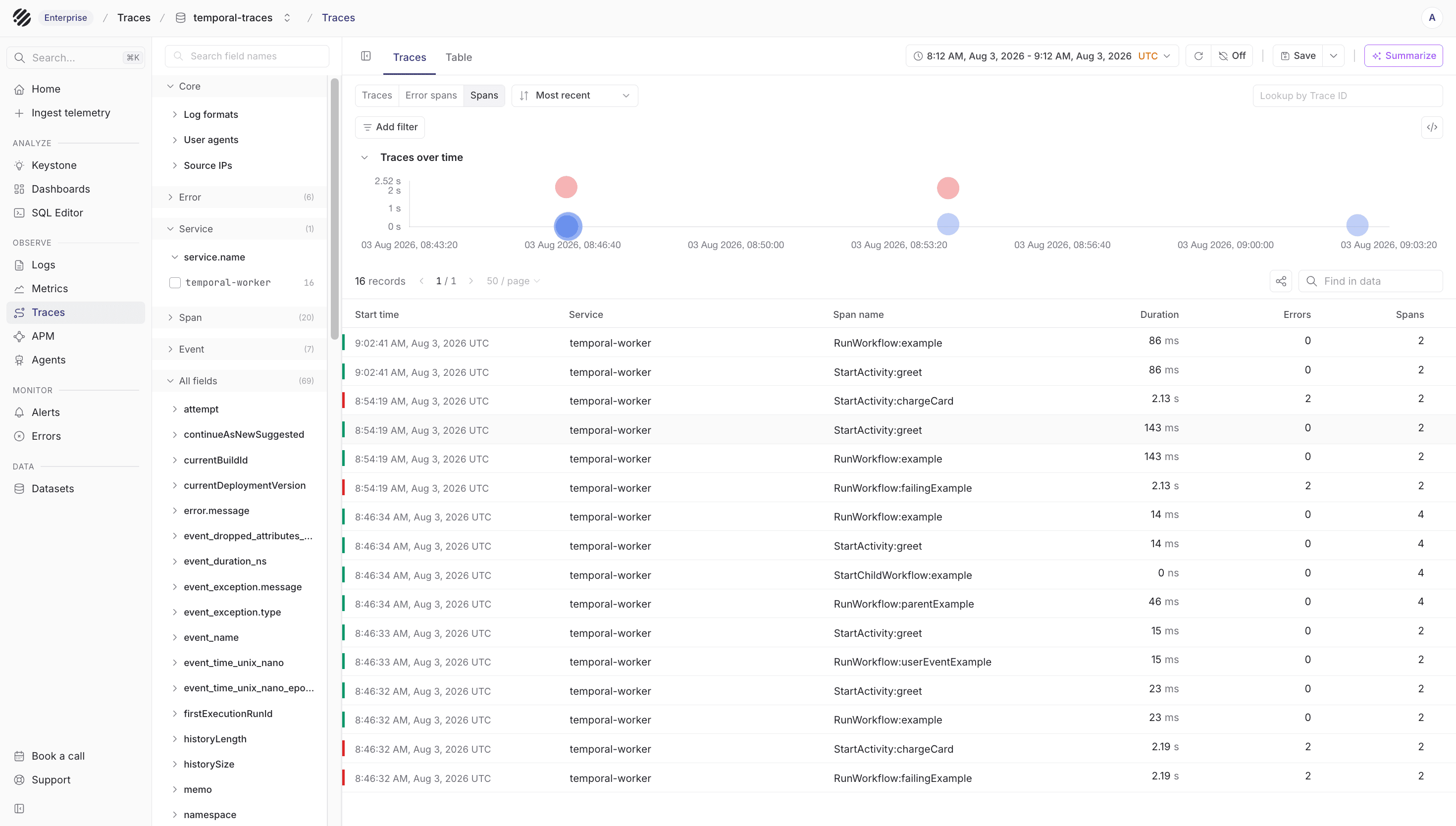 Temporal workflow traces in Parseable